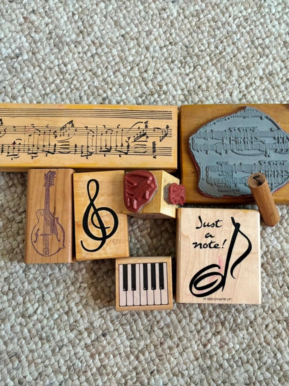 Lot 8 Music Themed Rubber Stamps Notes Piano keyboard Trumpet Guitar Treble Clef